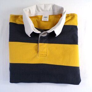 VTG Y2K Old Navy Rugby Polo Shirt Men's L Yellow Navy Striped Long Sleeve